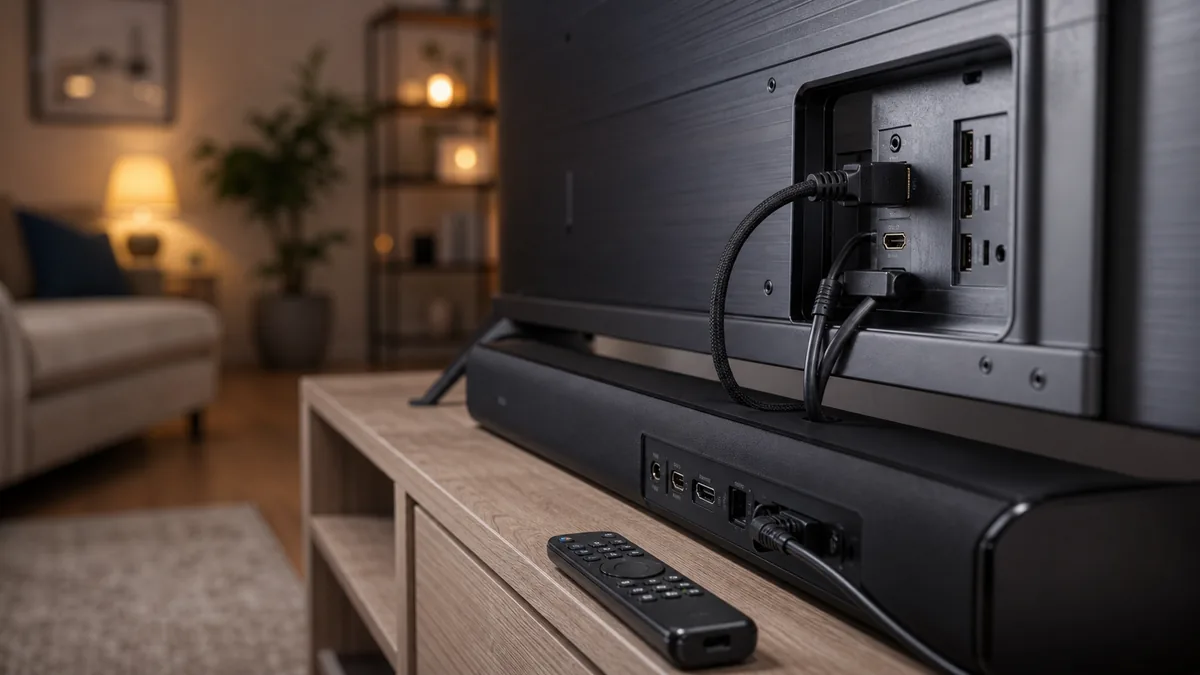 HDMI eARC кабель между телевизором и саундбаром в домашней медиазоне